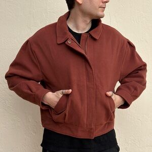 Unisex Bomber Brown Jacket  Size L Eclectic  Neutral Coat Men Vintage Inspired